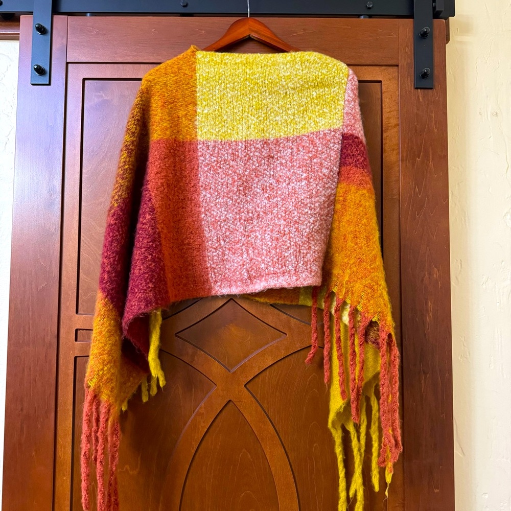 Orange Patterned Sweater Poncho